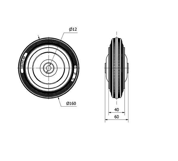RUEDA PSB160CP-12-62 NUCLEO POLIAMIX Y BANDA GOMA GRIS EJE BOLAS