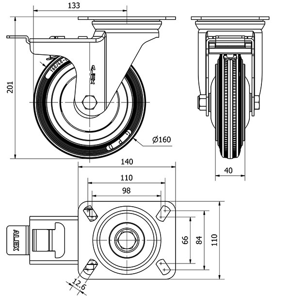 R.GIR.PLACA FRENO 10ZVFD160CP-PSB POLIAMIX-GOMA GRIS EJE BOLAS