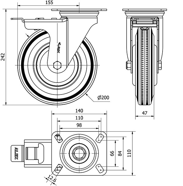 R.GIR.PLACA FRENO 10ZVFD200CP-PSB POLIAMIX-GOMA GRIS EJE BOLAS