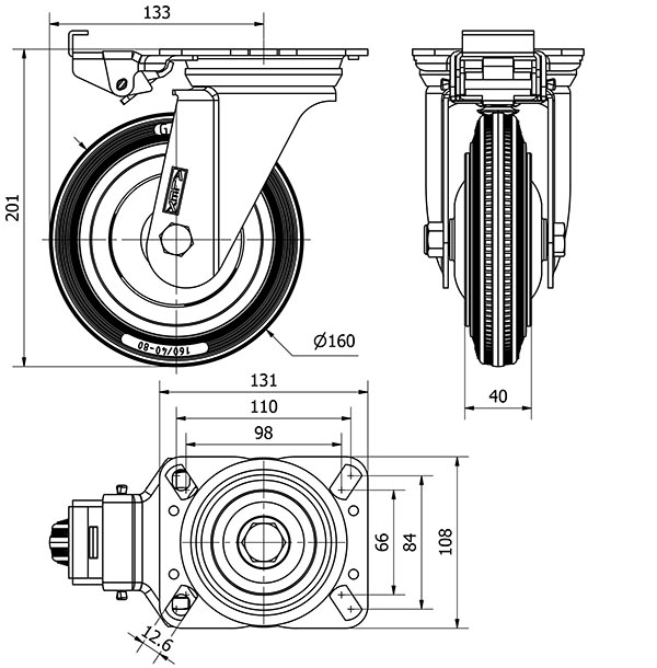 R.GIR.PLACA MEC.DIR.10ZVMD160CP-PSB POLIAMIX-GOMA GRIS EJE BOLAS