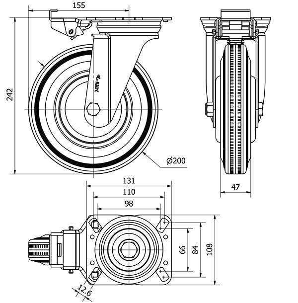 R.GIR.PLACA MEC.DIR.10ZVMD200CP-PSB POLIAMIX-GOMA GRIS EJE BOLAS