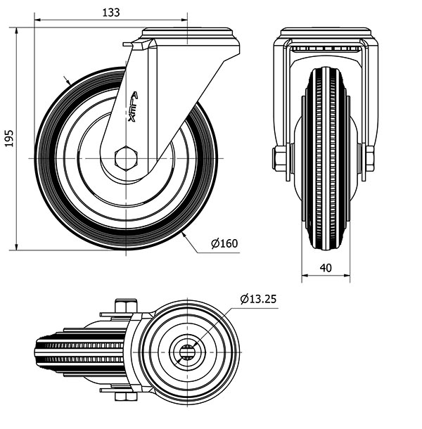 R.GIR.AGUJERO M12 20ZV160CP-PSB POLIAMIX-GOMA GRIS EJE BOLAS