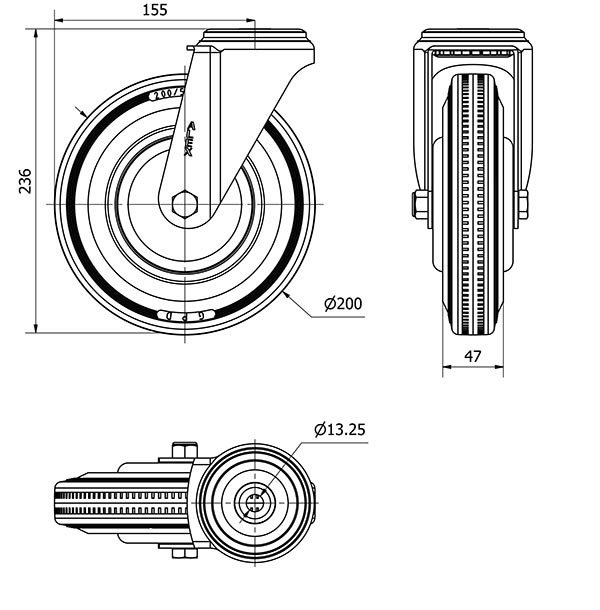 R.GIR.AGUJERO M12 20ZV200CP-PSB POLIAMIX-GOMA GRIS EJE BOLAS