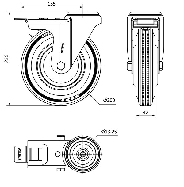 R.GIR.AGUJERO M12 FRENO 20ZVFD200CP-PSB POLIAMIX-GOMA GRIS EJE BOLAS