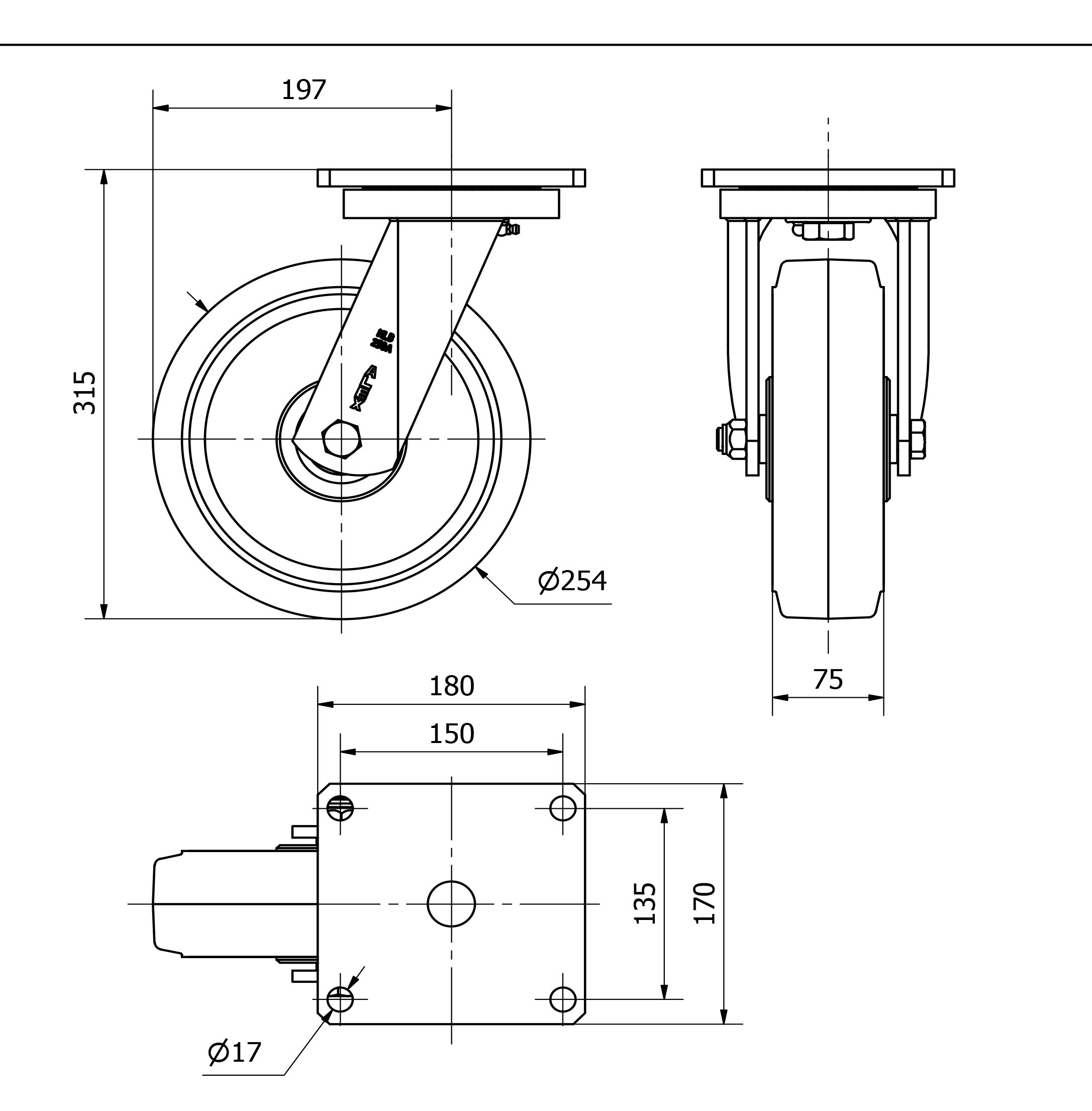 R.GIR.PLACA(ANCHA)10HLB250A-HGB HIERRO-GOMA NEGRA NATURAL EJE BOLAS