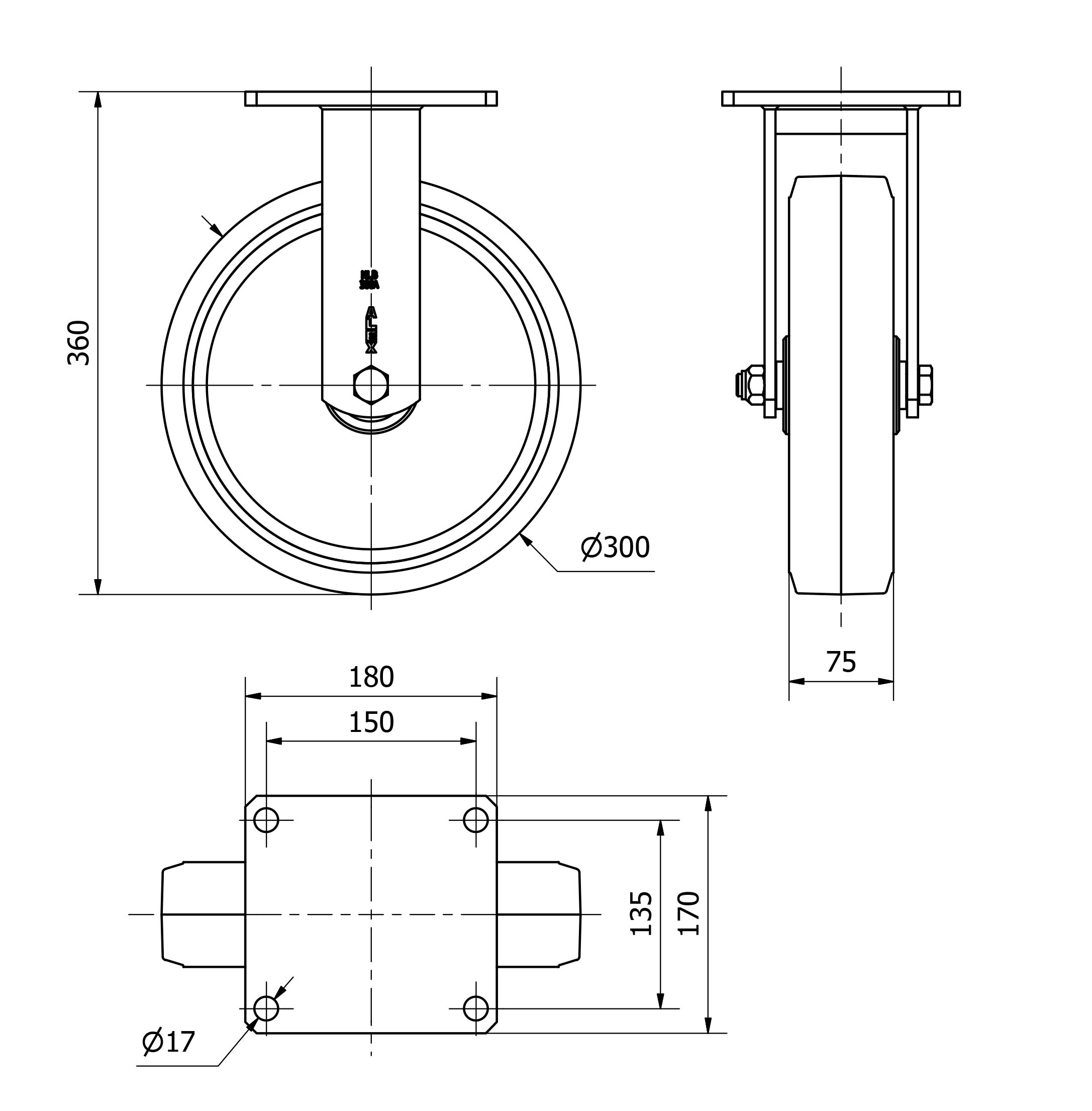 R.FIJA(ANCHA)17HLB300A-HGB HIERRO-GOMA NEGRA NATURAL EJE BOLAS