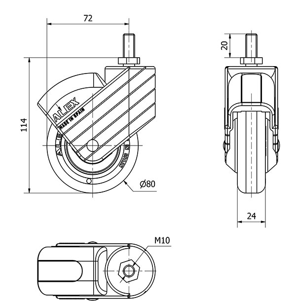 R.GIR.ESP.ROSC.M10x20 50HPC80CP-PGIC POLIAMIX-GOMA GRIS ANTIEST.LISO