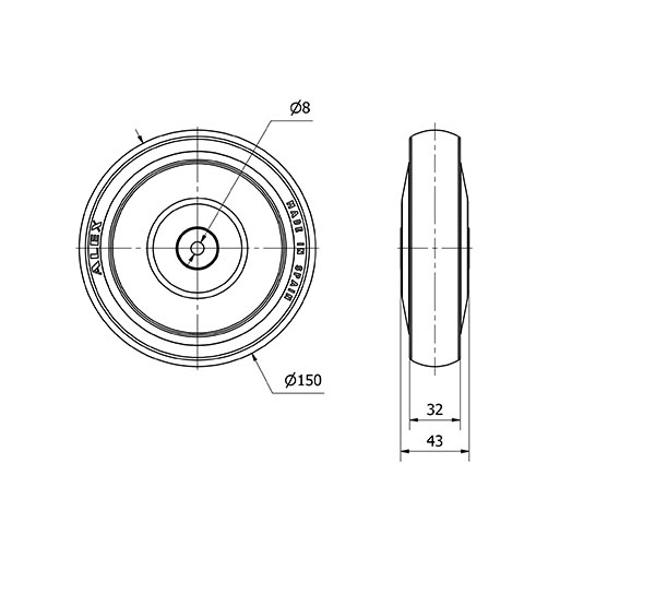 RUEDA PGAISB150CP-8-43 NUCLEO POLIAMIX Y BANDA GOMA GRIS EJE BOLAS