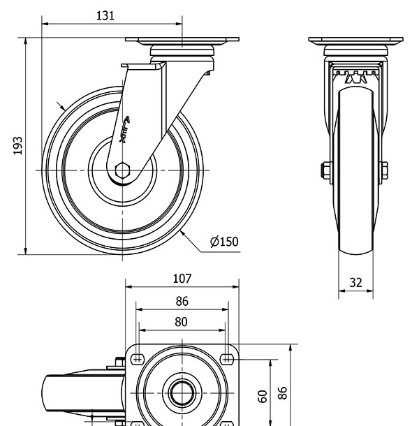 R.GIR.PLACA 10A150CP-PGAISB GOMA GRIS EJE BOLAS