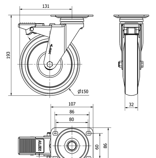 R.GIR.PLACA FRENO 10AFD150CP-PGAISB GOMA GRIS EJE BOLAS