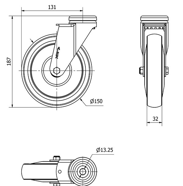 R.GIR.AGUJERO M12 20A150CP-PGAISB GOMA GRIS EJE BOLAS