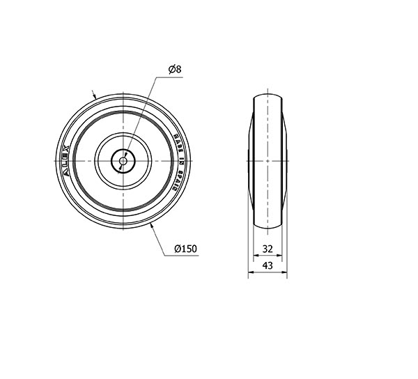 RUEDA PUISB150CP-8-43 NUCLEO POLIP.Y BANDA POLIUR.GRIS EJE BOLAS