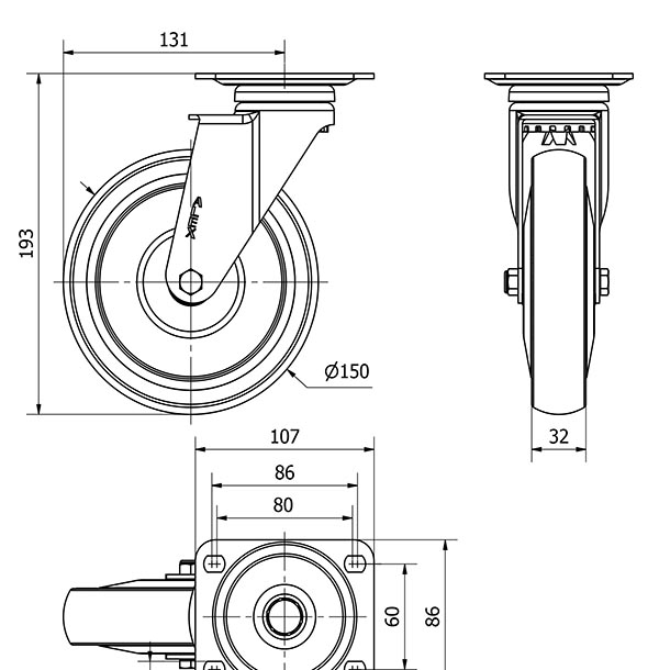 R.GIR.PLACA 10A150CP-PUISB POLIP.-POLIUR.GRIS EJE BOLAS