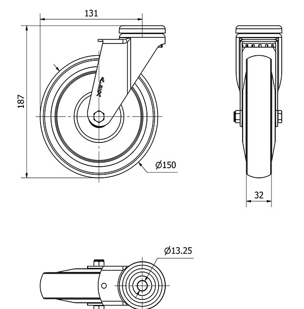 R.GIR.AGUJERO M12 20A150CP-PUISB POLIP. -POLIUR.GRIS EJE BOLAS