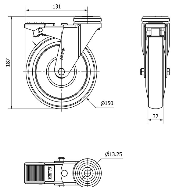 R.GIR.AGUJERO M12 FRENO 20AFD150CP-PUISB POLIP.-POLIUR.GRIS BOLAS