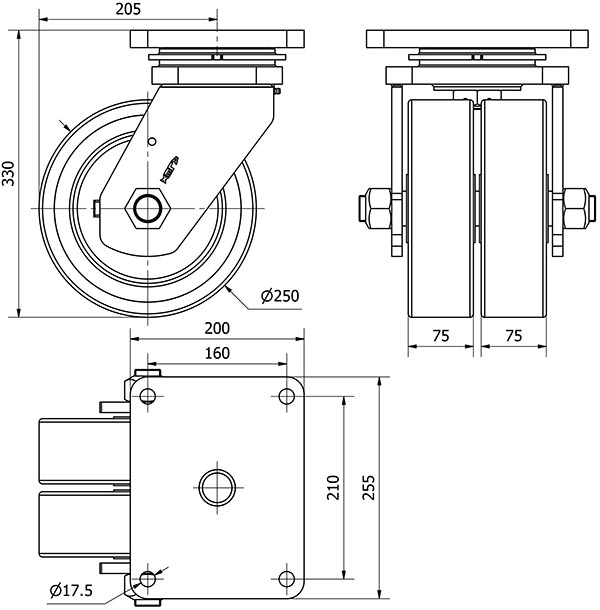 R.GIR.PLACA 10HLR250-HUB HIERRO-POLIUR.NARANJA(DOBLE) EJE BOLAS