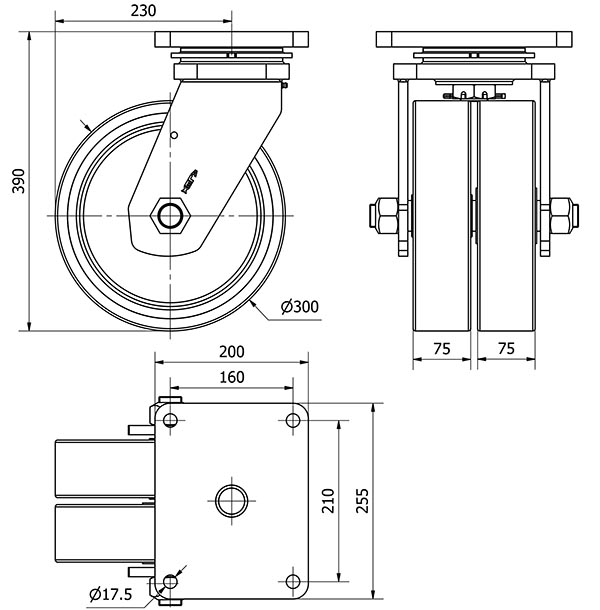 R.GIR.PLACA 10HLR300-HUB HIERRO-POLIUR.NARANJA(DOBLE) EJE BOLAS