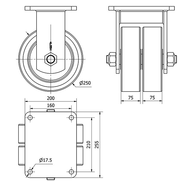 R.FIJA 17HLR250-HUB HIERRO-POLIUR.NARANJA(DOBLE) EJE BOLAS