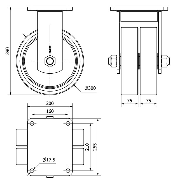 R.FIJA 17HLR300-HUB HIERRO-POLIUR.NARANJA(DOBLE) EJE BOLAS