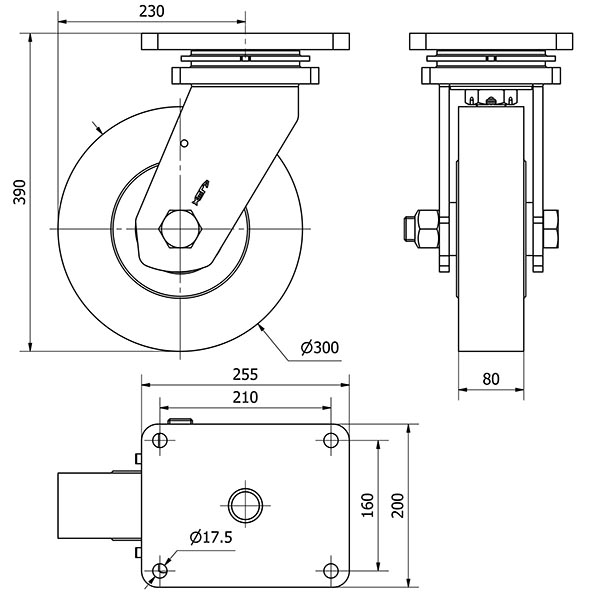 R.GIR.PLACA 10HLR300-NFB NYLON FUNDIDO EJE BOLAS