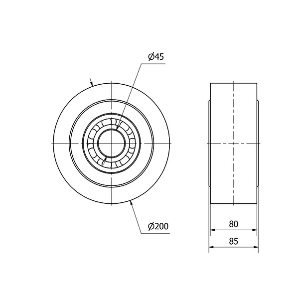 RUEDA NFB200-45-80 NYLON FUNDIDO EJE BOLAS