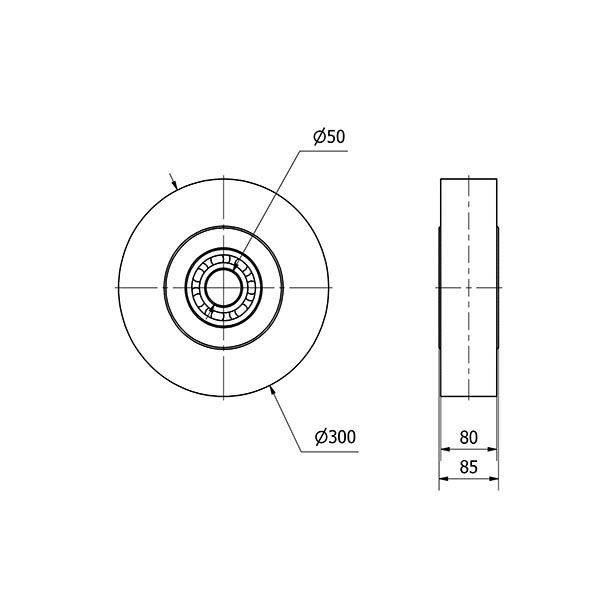 RUEDA NFB300-50-80 NYLON FUNDIDO EJE BOLAS