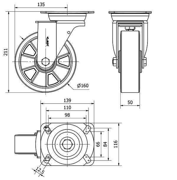 R.GIR.PLACA 10TV160-AUB ALUMINIO-POLIUR.NARANJA EJE BOLAS