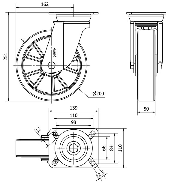 R.GIR.PLACA 10TV200-AUB ALUMINIO-POLIUR.NARANJA EJE BOLAS