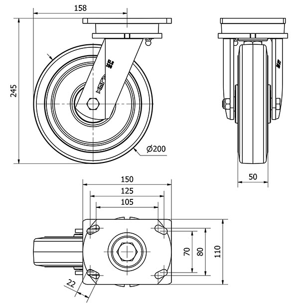 R.GIR.PLACA 10SLR200-HGB HIERRO-GOMA NEGRA NATURAL EJE BOLAS