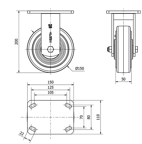 R.FIJA 17SLR150-HGB HIERRO-GOMA NEGRA NATURAL EJE BOLAS