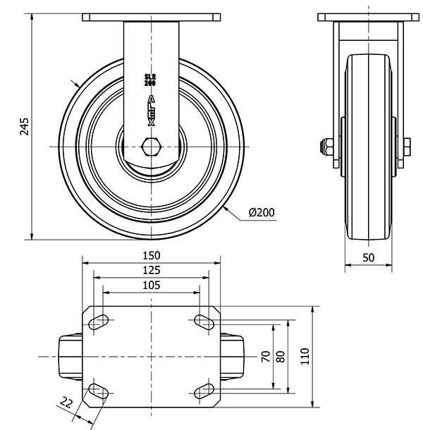 R.FIJA 17SLR200-HGB HIERRO-GOMA NEGRA NATURAL EJE BOLAS