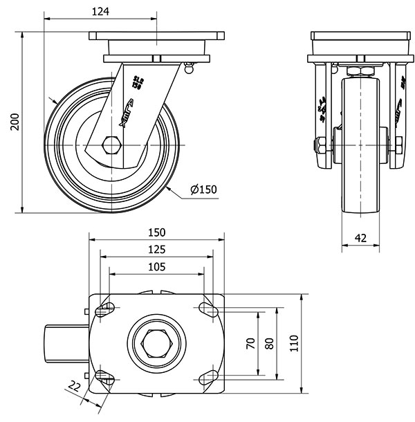 R.GIR.PLACA 10SLR150-PO NYLON BLANCO-POLIUR.ROJO EJE LISO