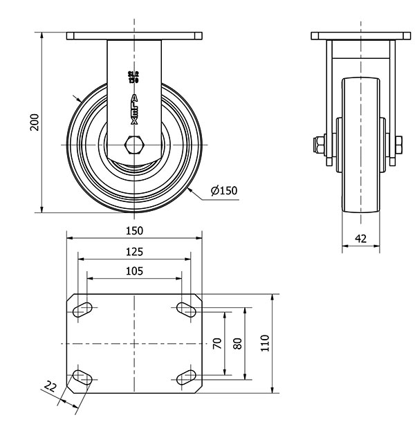 R.FIJA 17SLR150-POB NYLON BLANCO-POLIUR.ROJO EJE BOLAS
