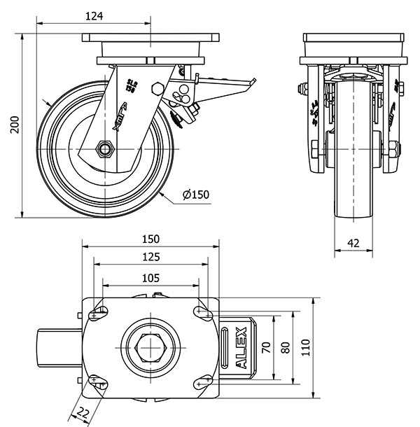 R.GIR.PLACA FRENO 10SLRFD150-PO NYLON BLANCO-POLIUR.ROJO EJE LISO