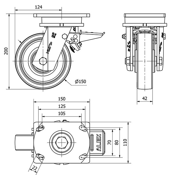 R.GIR.PLACA FRENO 10SLRFD150-POB NYLON BLANCO-POLIUR.ROJO EJE BOLAS