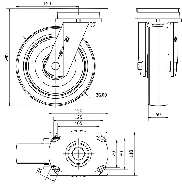 R.GIR.PLACA 10SLR200-POB NYLON BLANCO-POLIUR.ROJO EJE BOLAS