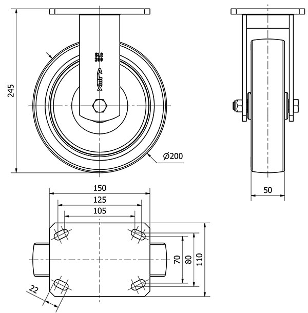 R.FIJA 17SLR200-PO NYLON BLANCO-POLIUR.ROJO EJE LISO