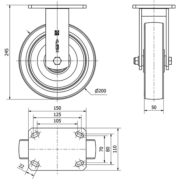 R.FIJA 17SLR200-POB NYLON BLANCO-POLIUR.ROJO EJE BOLAS