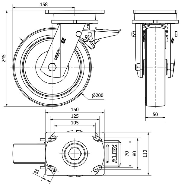 R.GIR.PLACA FRENO 10SLRFD200-PO NYLON BLANCO-POLIUR.ROJO EJE LISO