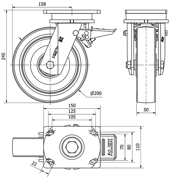 R.GIR.PLACA FRENO 10SLRFD200-POB NYLON BLANCO-POLIUR.ROJO EJE BOLAS