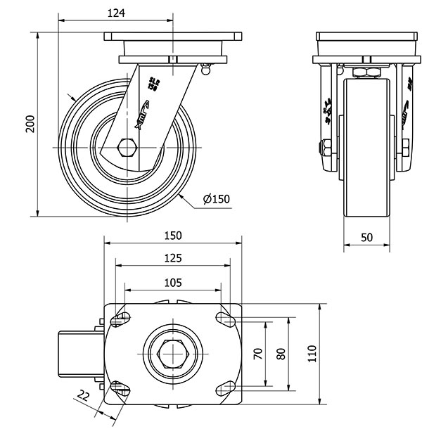 R.GIR.PLACA 10SLR150-HUB HIERRO-POLIUR.NARANJA EJE BOLAS