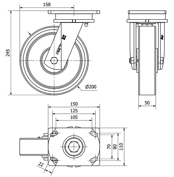 R.GIR.PLACA 10SLR200-HUB HIERRO-POLIUR.NARANJA EJE BOLAS