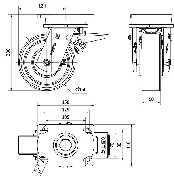 R.GIR.PLACA FRENO 10SLRFD150-HUB HIERRO-POLIUR.NARANJA EJE BOLAS