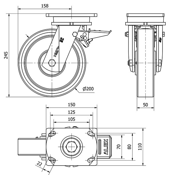 R.GIR.PLACA FRENO 10SLRFD200-HUB HIERRO-POLIUR.NARANJA EJE BOLAS