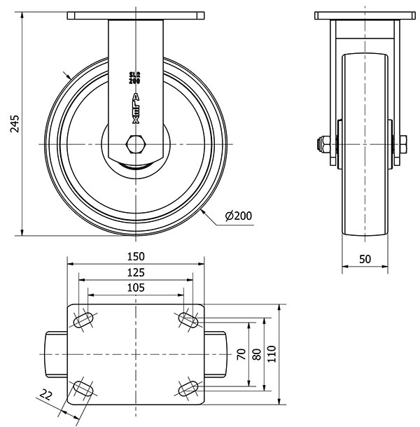 R.FIJA 17SLR200-FT NYLON BLANCO EXTRAFUERTE EJE LISO