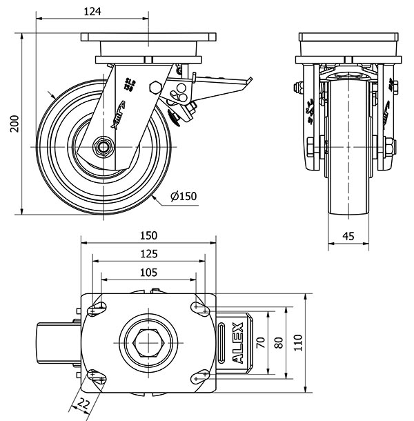 R.GIR.PLACA FRENO 10SLRFD150-FTB NYLON BLANCO EXTRAFUERTE EJE BOLAS