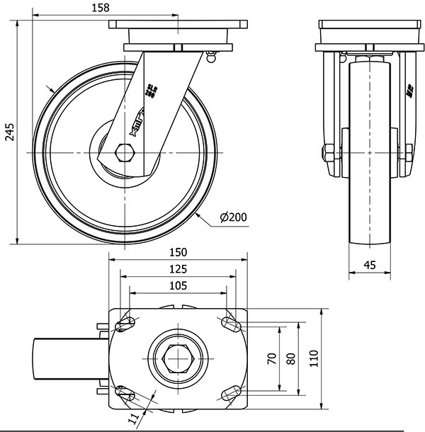 R.GIR.PLACA 10SLR200-CI HIERRO FUNDIDO EJE LISO