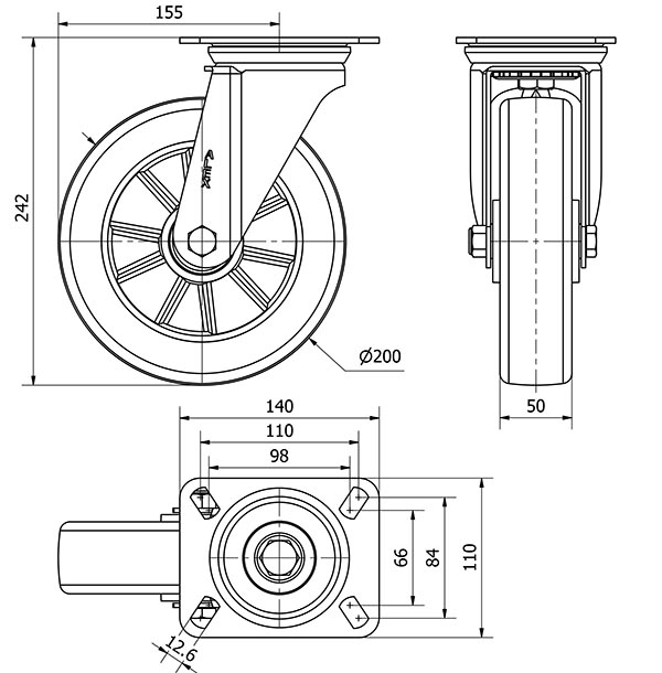 R.GIR.PLACA 10ZV200-AUGB ALUMINIO-POLIUR.VERDE EJE BOLAS