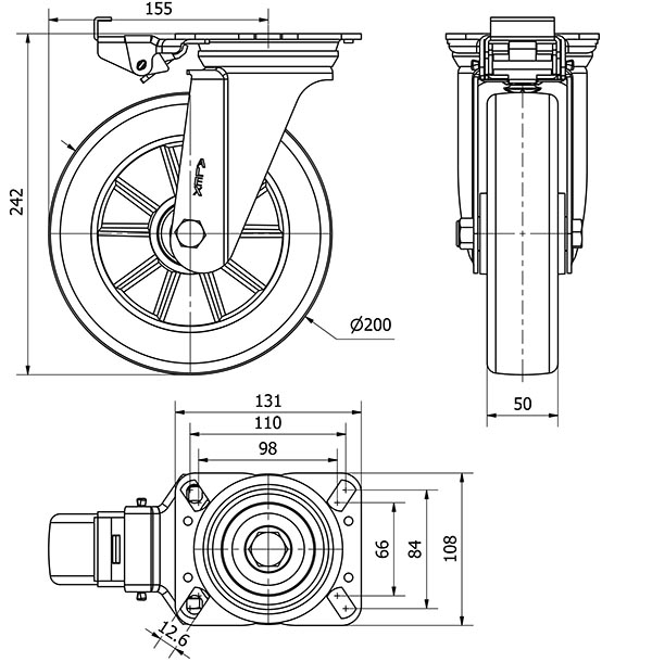R.GIR.PLACA MEC.DIR.10ZVMD200-AUGB ALUMINIO-POLIUR.VERDE EJE BOLAS