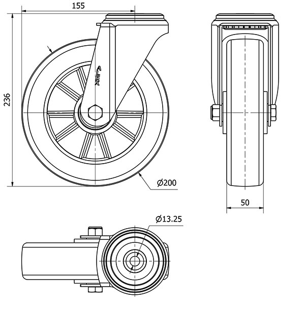 R.GIR.AGUJERO M12 20ZV200-AUGB ALUMINIO-POLIUR.VERDE EJE BOLAS